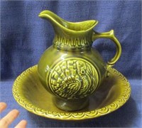 green mccoy pitcher (9.5in tall) & bowl(12in bowl)