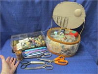 sewing basket loaded & old buttons