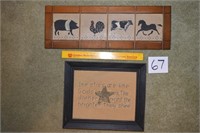 2 Primitive Wall Hangings -One Wood With Animals;
