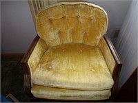 ANTIQUE YELLOW UPHOLSTERED ARM CHAIR