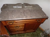 MARBLE-TOP WOOD WASH STAND ~29.5"X18"X28" TALL