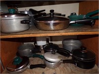 LARGE ASSORTMENT OF POTS, PANS & OTHER COOKWARE
