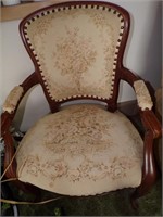 WOODEN PARLOR CHAIR W/ FLORAL SEAT
