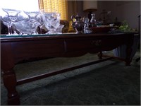 WOODEN COFFEE TABLE W/ GLASS TOP~52" LONG