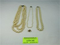 3 Strand Pearls (2 Marked 925 On Clasp) And Pair P