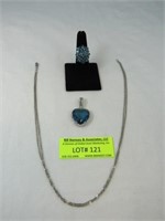 2 Pcs: Ocean Blue Heart Pendant With Silver Chain