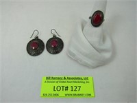 2 Pcs: Pair Oval Ruby Cut Stones, Silver Dangle Ea