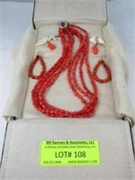 Coral Multi Strand Necklace Pair Similar Style Ear