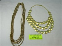 2 Necklaces Multi Strand Gold Tone With Egyptian S