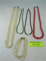 5 Pcs.  Seed Beads With Large Pearl Stone, 22" Pi
