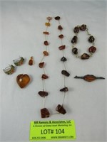 6 Pcs. Amber Necklace, Heart Pendant, Amber Stone