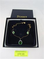 3 Pc. Set: Emerald Style Pendant On 925 Chain and