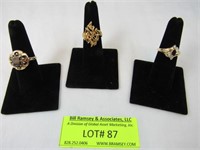 3 Ladies Rings: Gold Tone Lace Design (unmarked) 1