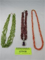 3 Necklaces: Coral Style Multi-Strand 22" Amethys