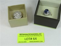 2 Rings: Sterling Silver With Oval Blue CZ Center