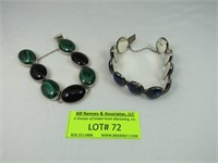 2 Pieces: Lapis? Stone And Silver Bracelet Marked