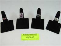 4 Ladies Rings: 10k White Gold With Blue Stone Unm