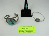 3 Pieces  Silver And Turquoise Jewelry: 1 Bracelet