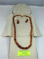 26" Amber Stone Necklace, Pair Amber Gold Wire Da