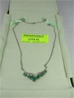 Sterling Silver Emerald And Diamond "Y" Necklace