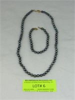 2 Piece Black Pearl Necklace And Bracelet 14 K