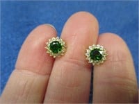 yellow gold plated green & cz stud earrings