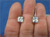 sterling square shape cz stud earrings