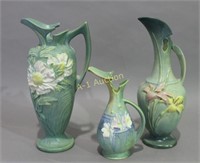 Three Pieces Roseville Pottery Ewers