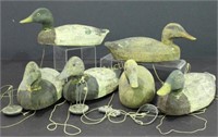 Six Hand Carved Duck Decoys