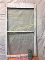 Old wooden white painted double window pane