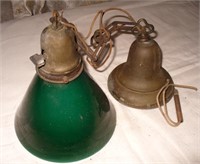 Vtg Green Glass Pendant Hanging Light