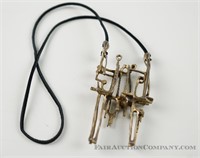 Brutalist necklace on leather cord