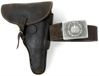 WWII GERMAN LEATHER PISTOL HOLSTER AND BELT