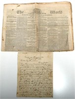 CIVIL WAR NEWSPAPER AND SIGNED DOCUMENT