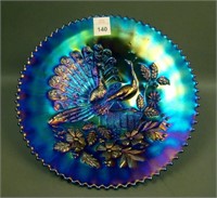 Northwood Electric Blue Peacocks Plate with Ribbed