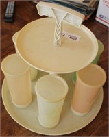Vintage Covered Tupper Tumblers w/ Stand