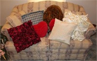 2 Cushion Upholstered Love Seat & Pillows
