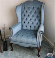 Blue Wing Back Upholstered Chair
