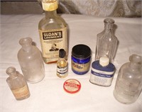 Vtg Medical Glass Bottles, Blue Jar & Tin