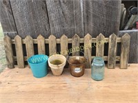 wooden picket garden border & planter pots
