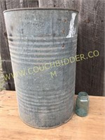 Large rippled galvanized tin keg/can