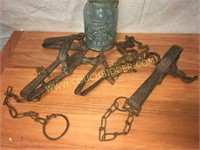 3 old live animal traps