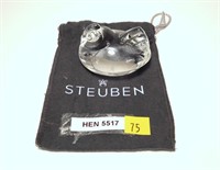 Steuben Hen No. 5517, with bag, signed