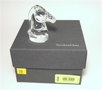 Steuben Horse Head No. 5548, with bag and box,