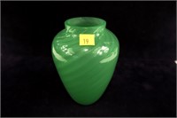 6.5" Steuben jade vase, signed Fleur-de-Lis