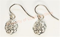 Sterling Silver Flower Design Hook Earrings