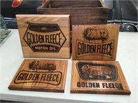 4 x wooden Golden Fleece signs