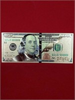 Gold Foil $100 Ben Franklin Replica Note
