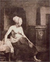 Rembrandt.  Woman Sitting by Stove, 1658
