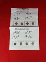 8 Buffalo Nickels with Various Dates